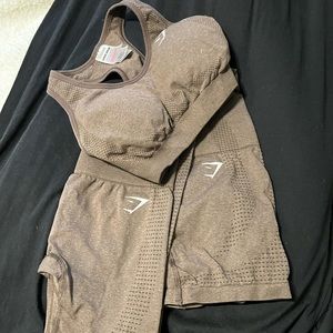 Gym shark bundle DARK BROWN shorts leggings and sports bra